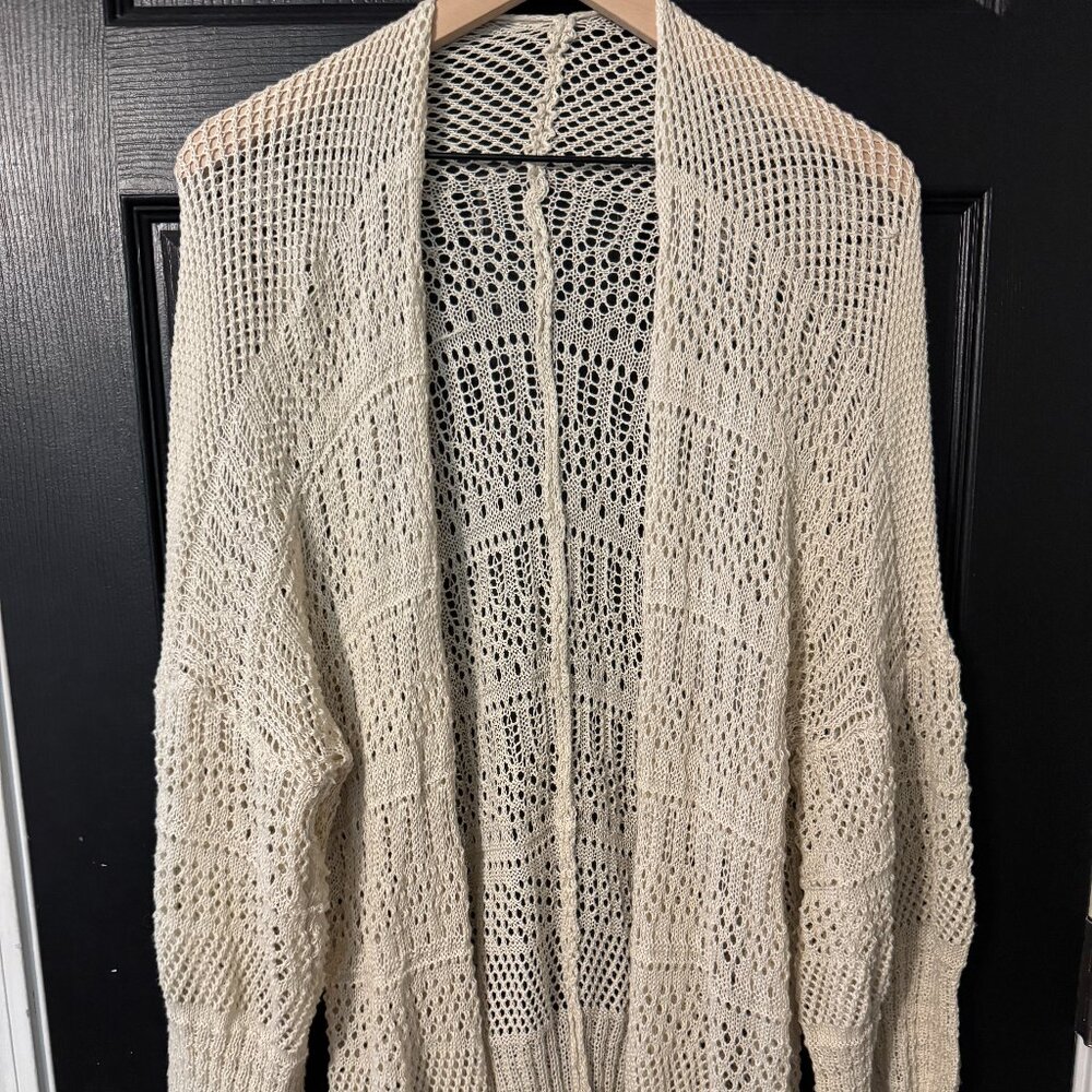 Womens Crochet Knit Cardigan Cream One Size